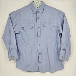 Duluth Trading Shirt Mens Large Fishing Button Down Casual Blue L Bamboo Rayon